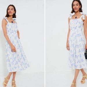 White and Blue Tiered Ruffled Midi Sundress